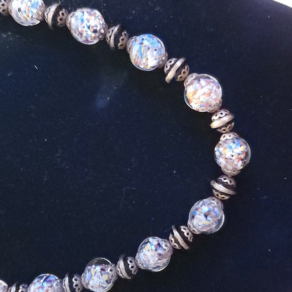 Murano Italian Speckled Glass Beaded Necklace, Cobalt Blue Aventurine Glass - Picture 4 of 7